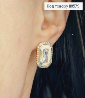 Серьги "Богемные" с Блестящим камнем в оправе из камней, 1,7см, английская застежка, Xuping 18К 118579 фото