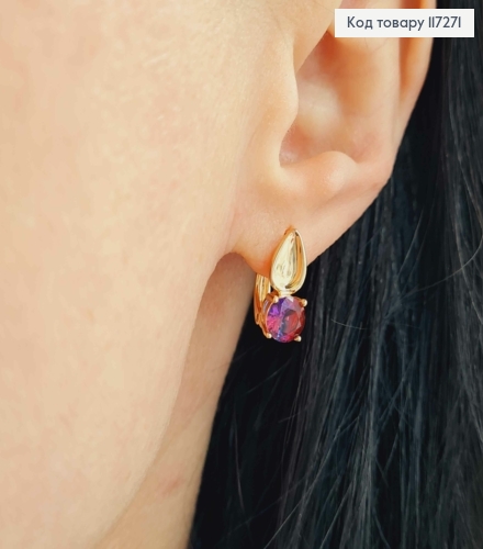 Серьги "Капелька" с сине-красным камнем, длина 1,5см, англ. застежка XUPING 18K 117271 фото 2