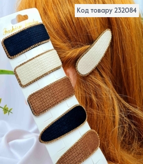 Заколка Тик-Так, Прямоугольная/Овальная Бархатная украшена стразами, Пастельные цвета в ассорт, 7,5см. 232084 фото