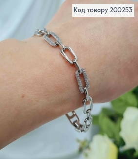 Браслет родований, Овальні пластинки з камінцями, 17+2см, Xuping 200253 фото