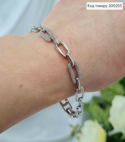 Браслет родованный, Овальные пластинки с камешками, 17+2см, Xuping 200253 фото 1