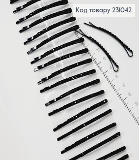 Заколка невидимка металл черная с черными камнями в 6 см 2 шт / уп цена за уп. 231042 фото