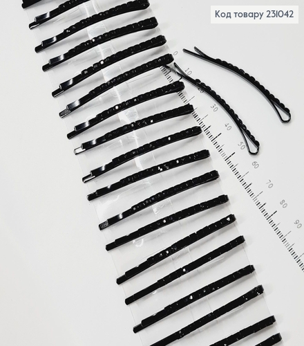 Заколка невидимка металл черная с черными камнями в 6 см 2 шт / уп цена за уп. 231042 фото 1