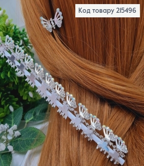 Крабик маленький, с бабочкой в камешках, 1.5 см, металл, серебряный цвет, 12 шт/уп. 215496 фото