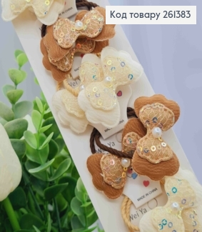 Набор резинок (20шт), "Бантик" с жемчужиной и пайетками, пастельные цвета, резинка 3см, бантик 4*3см. 261383 фото