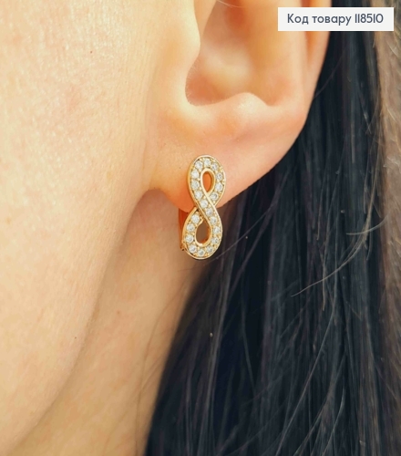Серьги "Бесконечность" украшены Блестящими камешками, 1,4см, английская застежка, Xuping 18К 118510 фото 2