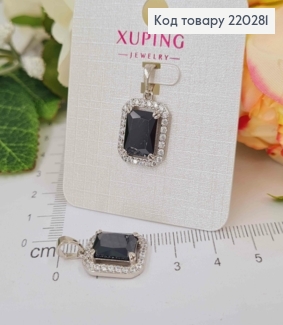 Кулон родований, Чорний квадратний камінець в оправі, 1,5см, Xuping 220281 фото