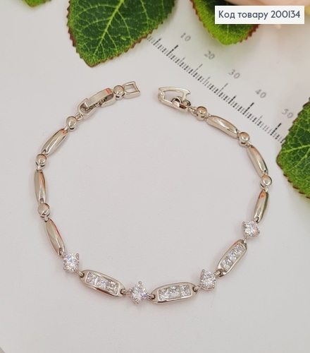 Браслет родированый пластинки с камнями 4мм, длина 17,5*1,5см, Xuping 200134 фото 1