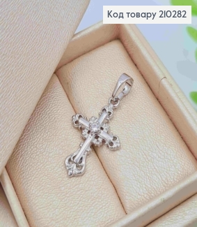 Хрестик родований з Блискучим камінцем та завитками по краям, розмір 2,2*1,4см Xuping 210282 фото