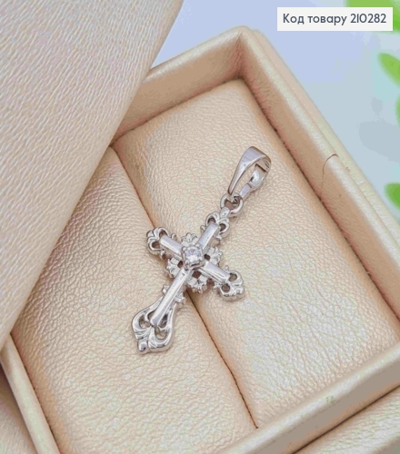 Хрестик родований з Блискучим камінцем та завитками по краям, розмір 2,2*1,4см  Xuping  210282 фото 1