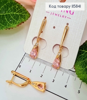 Сережки "Роко" з підвіскою рожевим камінцем, 3см, англ. заст.Xuping 18K 115841 фото