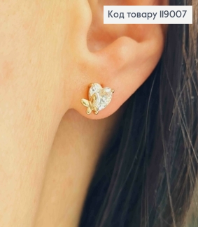 Серьги-гвоздики Сердце-камешок (размер 0.7*0.6см) ,Xuping 18K 119007 фото