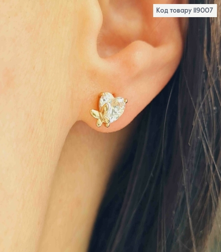 Серьги-гвоздики Сердце-камешок (размер 0.7*0.6см) ,Xuping 18K 119007 фото 1