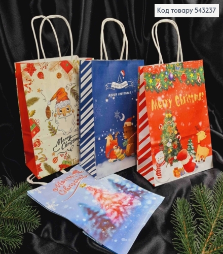 Пакет крафтовый Новогодний "Merry Christmas" в ассортименте, 22*16*8см 543237 фото 1