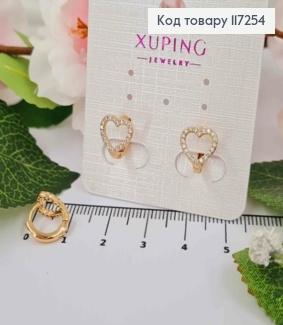 Серьги кольца Сердце 9мм украшено камешками, диаметр 1см XUPING 18K 117254 фото