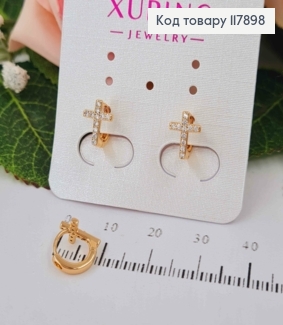 Серьги кольца (0,9см), с Крестиком в камешках, (0,9*0,7см), Xuping 18K 117898 фото