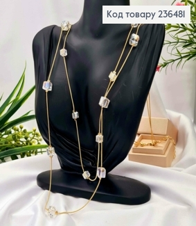 Біжутерія на шию подвійна з Прозорими квадратними бусинами,  90+4см, Золото кольору 236481 фото