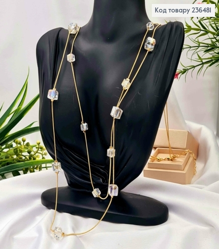 Біжутерія на шию подвійна з Прозорими квадратними бусинами,  90+4см, Золото кольору 236481 фото 1
