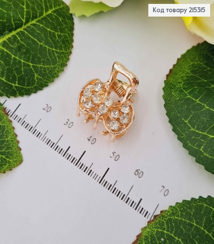 Краб металл, золотого цвета, бантик в камнях, 2см 215315 фото 1