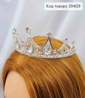 Диадема "КОРОЛЕВСКАЯ" с Блестящими камешками, Серебряного цвета, высочайшая точка 5см 294129 фото