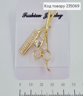 Брошь металл  золотая  Парикмахерская с камнями 235069 фото