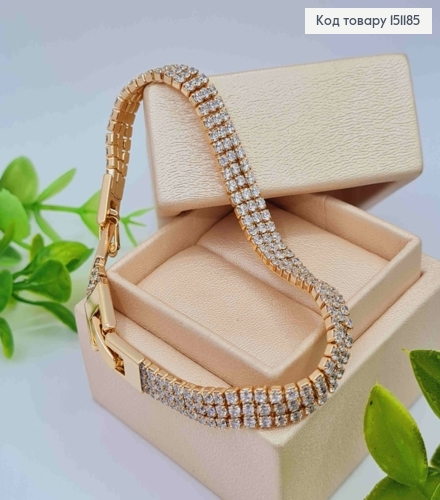 Браслет из Блестящих камешков в три ряда, ширина 0,7см, длина 17+2см, Xuping 18K 151185 фото 1