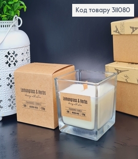 Аромасвічка стакан BISPOL Лимонграсс і трави з дерев'яним гнотом 170 г/30 години, 80-000-350 311080 фото