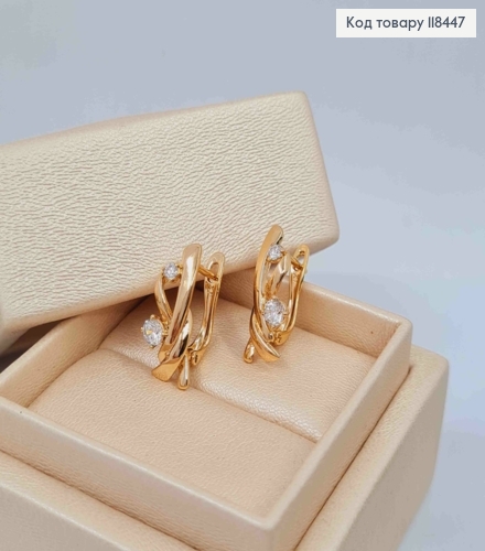 Серьги "Грация" с яркими камешками, длина 1,9см, английская застежка, XUPING 18K 118447 фото 4