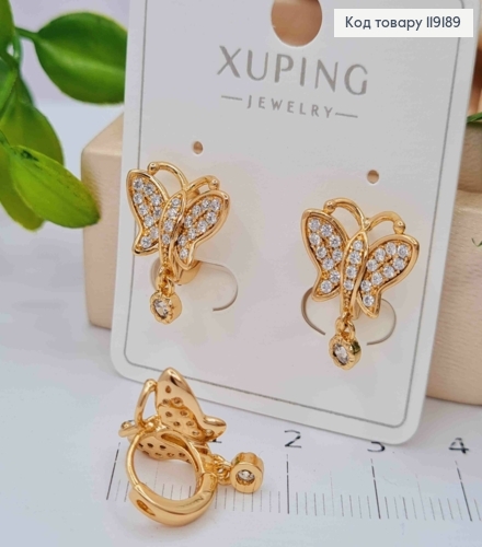 Серьги кольца "Бабочка" с Блестящими камешками, (1,1см), диаметр 1см, Xuping 18K 119189 фото 2