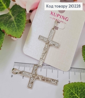 Крестик родованный, с Распятием и камешками в два ряда, размер 3,1*2см, Xuping 210228 фото