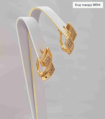 Серьги "Фигурные" с Блестящими камешками, 1,6см, английская застежка, Xuping 18K 118914 фото 3