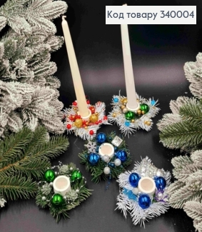 Декорированный Новогодний подсвечник, Цвета в ассортименте, диаметр под свечу 2,5см. 340004 фото