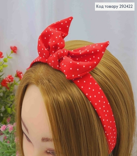 Обруч пластик в ткани "Солоха", в Горошек Красного цвета, 2,5см, ручная работа, Украина. 292422 фото 1