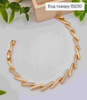 Браслет плетения прямоугольными пластинами с блестящими камешками, длина 17+2см, Xuping 18К. 151230 фото