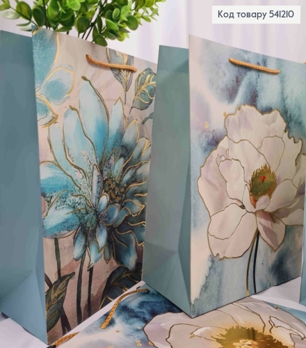 Пакет паперовий "Квітки" з Золотим тисненням, 32*26*10см, в асортименті 541210 фото 2