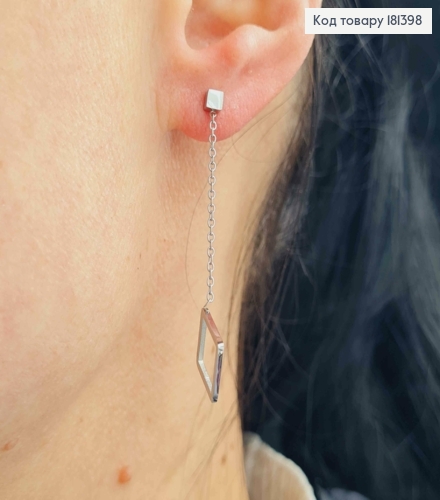 Сережки родовані, гвоздики, з підвіскою ланцюжком і квадратиком, 4,5см, Xuping  181398 фото 3