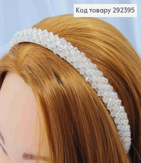 Обруч пластик, БЕЛО-ПУДРОВОГО цвета, плетеный Стеклярусом и Бисером, ширина 1,5см. 292395 фото