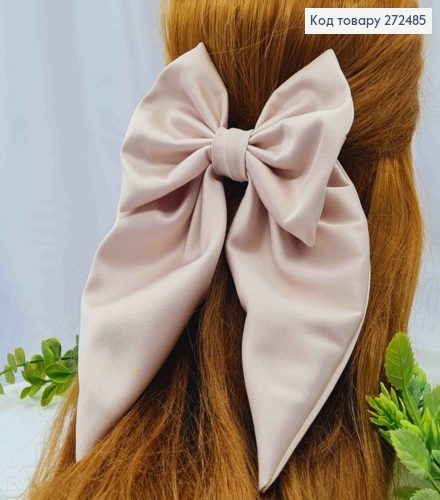Бант ПУДРОВОГО цвета, заколка 7,5см, ткань плотный атлас, размер 13*23см, Украина. 272485 фото 1