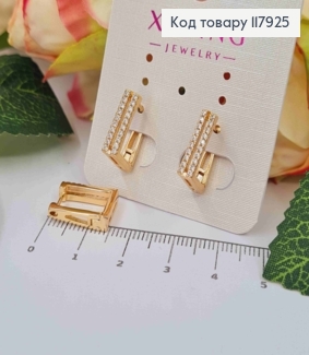 Серьги квадратные с Блестящими камешками в два ряда, 1,4см, Xuping 18K 117925 фото