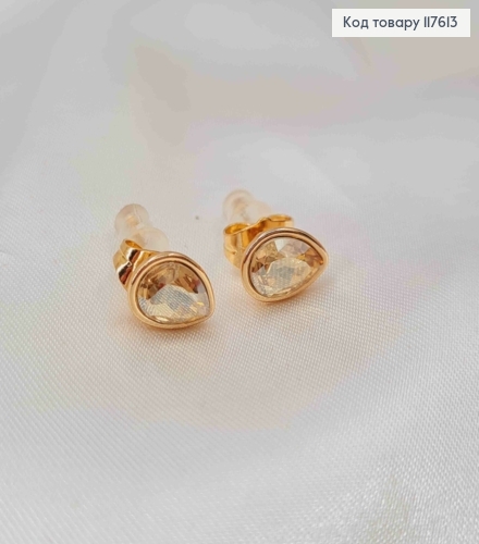 Серьги гвоздика Капли с пудровым камнем сваровски, 9,5мм, Xuping 18К 117613 фото 1