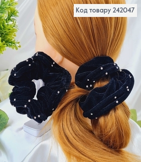 Резинка велюр  об'ємна чорна з камінцями (ціна за 1 шт) 242047 фото