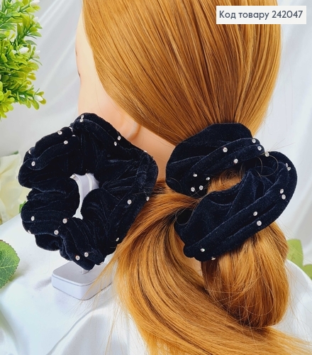Резинка велюр  об'ємна чорна з камінцями (ціна за 1 шт) 242047 фото 1