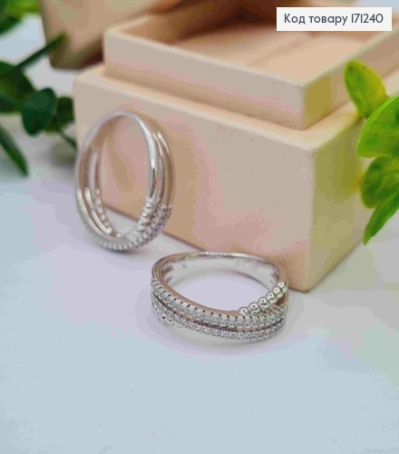 Кольцо родованное "Блеск" украшено Блестящими камнями в два ряда, Xuping 171240 фото 1