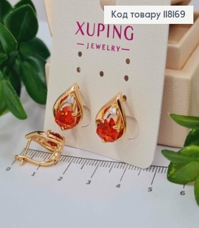 Серьги "СОФИ" с Красным камнем, 1,5см, англ. заст., Xuping 18K 118169 фото