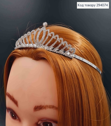 Тиара под серебро, "Морские волны" с белыми камешками. 294074 фото 2