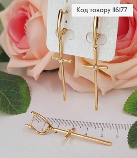 Серьги с подвесками Крестиками с камешком, 4*1,5см, англ. зам. Xuping 18K 116177 фото