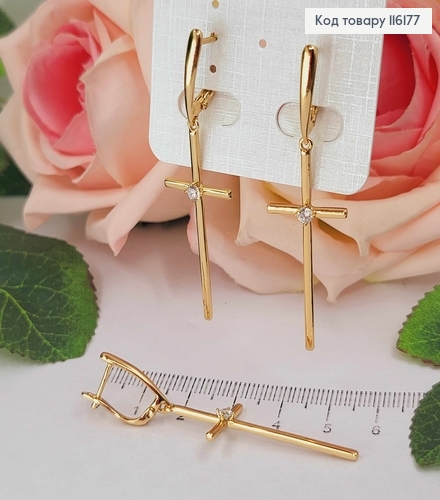 Серьги с подвесками Крестиками с камешком, 4*1,5см, англ. зам. Xuping 18K 116177 фото 1