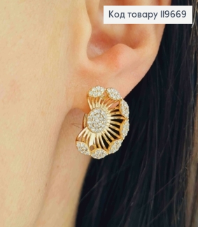 Серьги "Одуванчик" с Блестящими камешками, длина 1,8см, английская застежка, Xuping 18К 119669 фото