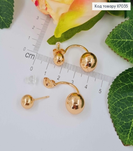 Серьги гвоздики, "ДИОР" с двумя шариками, 3см Xuping 18K 117035 фото 2