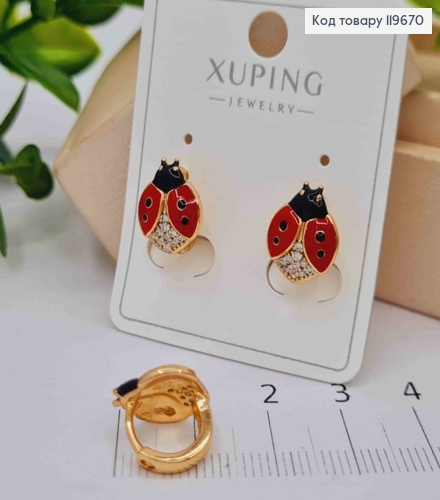 Серьги кольца "Бедрик" (1,3см) с яркими камешками, диаметр 1,1см, Xuping 18К. 119670 фото 2